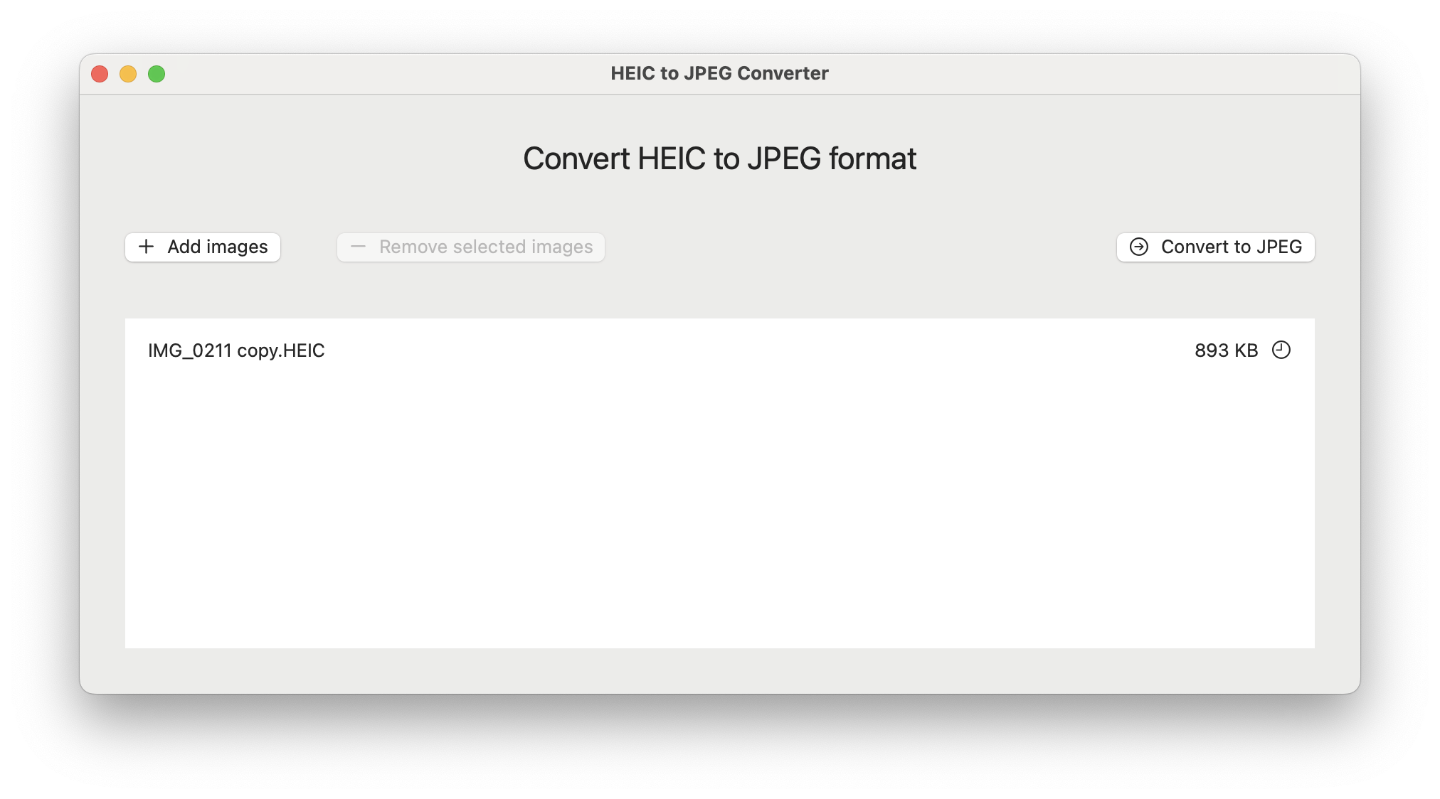 Screenshot of HEIC to JPEG on macOS